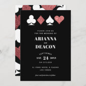 ピンクのグリッターが付いたモダンなカジノの結婚式招待状 招待状 (正面/裏面)