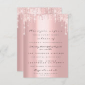 ピンクのグリッターが滴るローズゴールドのウェディング  スイート16 招待状 (正面/裏面)