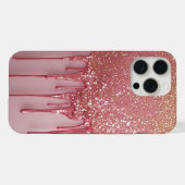 ピンクのグリッターが滴る輝く星々 iPhoneケース (裏面横)