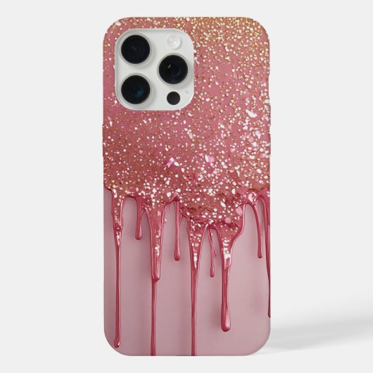 ピンクのグリッターが滴る輝く星々 iPhoneケース (裏面)