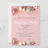 ピンクのグリッターが輝くクリスマスオーナメント ホリデー招待状 招待状 (正面)