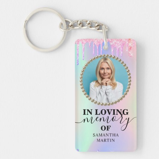 ピンクのグリッターが追悼の意を表す キーホルダー (正面)