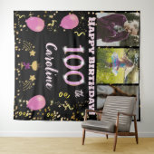 ピンクのグリッターさん、お誕生日おめでとう！１００歳の誕生日おめでとう＆３枚の写真です タペストリー (インサイチュ(横))