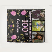 ピンクのグリッターさん、お誕生日おめでとう！１００歳の誕生日おめでとう＆３枚の写真です タペストリー (正面(横))