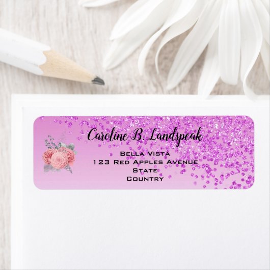 ピンクのグリッターとシルバーのバラのスイート16 ラベル (インサイチュ)