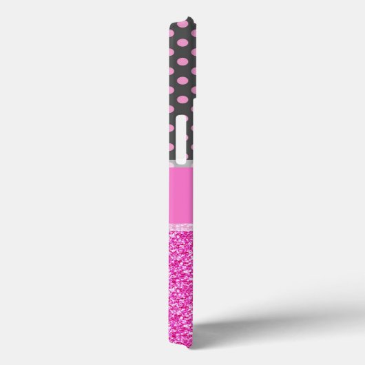 ピンクのグリッターとピンクの水玉模様が名前付き Case-Mate iPhoneケース (裏面 / 右)