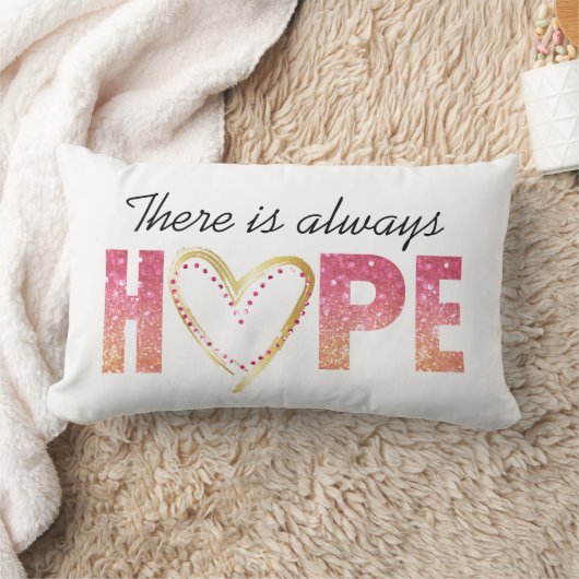 ピンクのグリッターと金ゴールドの「いつも希望がある」 ランバークッション (ブランケット)