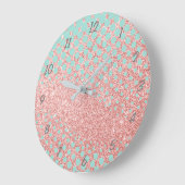 ピンクのグリッターと青の大時計 ラージ壁時計 (傾斜)