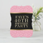 ピンクのグリッターと黒と金ゴールドアクセント 招待状 (スタンド正面)