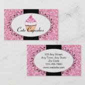 ピンクのグリッターのかわいいカップケーキのベーカリー 名刺 (正面/裏面)