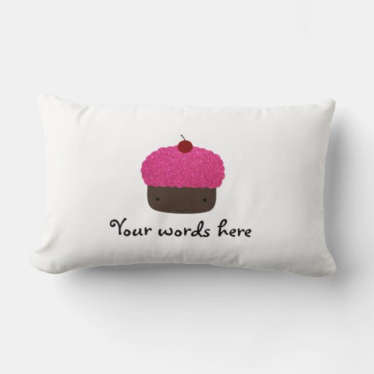 ピンクのグリッターのカップケーキ ランバークッション (正面)