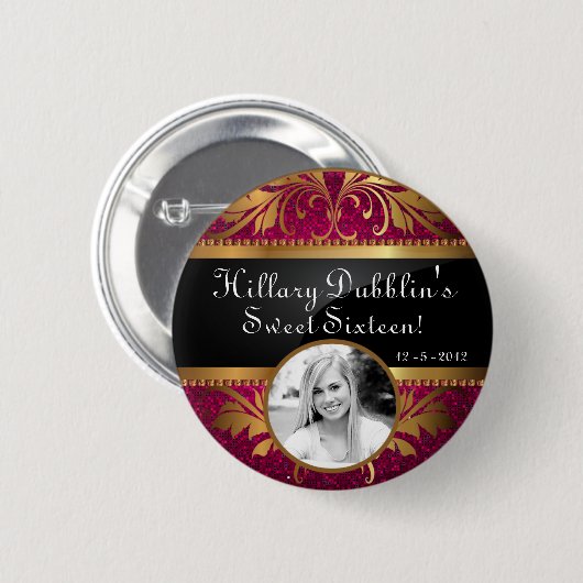 ピンクのグリッターのスパンコールのディスコの輝きの写真ボタン 缶バッジ (正面&裏面)