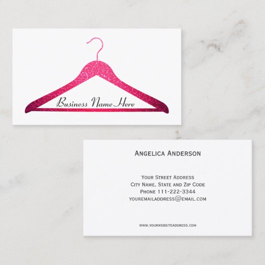 ピンクのグリッターのハンガーの名刺 名刺 (正面/裏面)