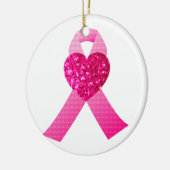 ピンクのグリッターのハートのリボンの乳癌の認識度 セラミックオーナメント (左)