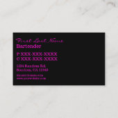 ピンクのグリッターのバーテンダーは名刺を飲みます 名刺 (裏面)