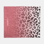 ピンクのグリッターのヒョウの皮 フリースブランケット (正面(横))