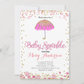 ピンクのグリッターのベビーは招待状の傘を振りかけます 招待状 (正面)