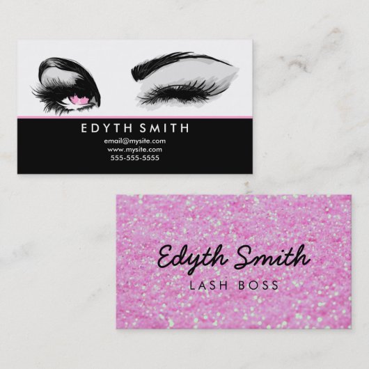 ピンクのグリッターのマスカラかまつげの名刺 名刺 (正面/裏面)