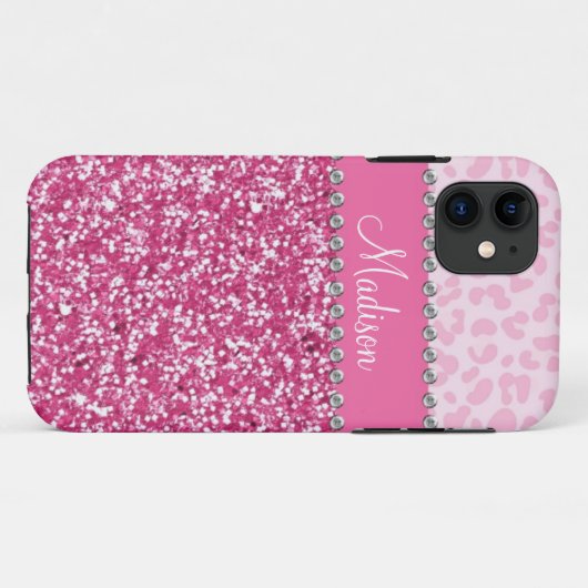ピンクのグリッターのラインストーンのヒョウのきらきら光るな例 Case-Mate iPhoneケース (裏面(横))