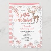 ピンクのグリッターの冬の誕生日の招待状 招待状 (正面/裏面)