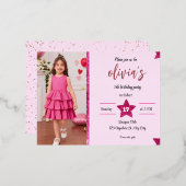 ピンクのグリッターの女の子 箔招待状ポストカード (正面/裏面)