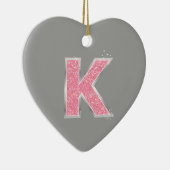 ピンクのグリッターの手紙K セラミックオーナメント (右)