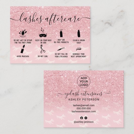ピンクのグリッターの点在アフターケアイラスト 名刺 (正面/裏面)