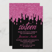 ピンクのグリッターの第16誕生会 招待状 (正面/裏面)