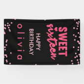 ピンクのグリッターの紙吹雪のSweet sixteen 横断幕 (横)