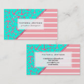 ピンクのグリッターの航海のないかりのターコイズは縞で飾ります 名刺 (正面/裏面)