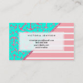 ピンクのグリッターの航海のないかりのターコイズは縞で飾ります 名刺 (裏面)