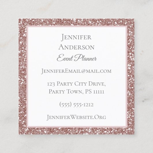 ピンクのグリッターの花の名刺 スクエア名刺 (裏面)
