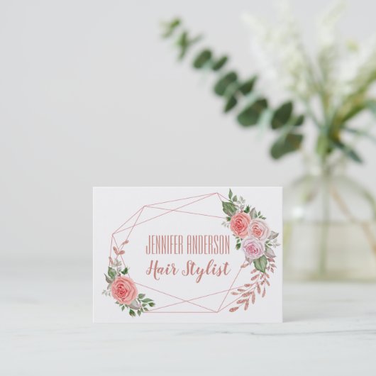ピンクのグリッターの花の幾何学的な美しいのアポイントメント 予約カード (スタンド正面)