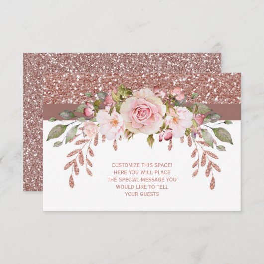 ピンクのグリッターの花柄 エンクロージャーカード (正面/裏面)