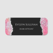 ピンクのグリッターの連続する名前タグ 名札 (正面)