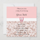 ピンクのグリッターの(印刷される)ベビーのフクロウのシャワーの招待状 招待状 (裏面)