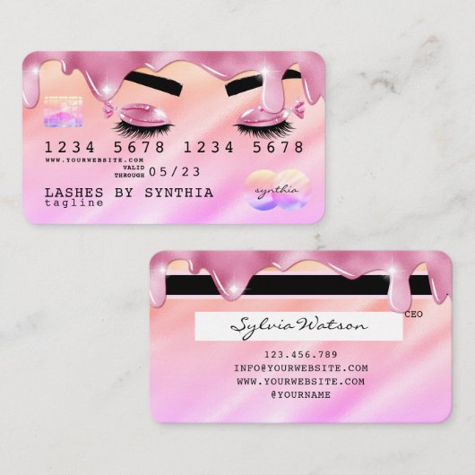 ピンクのグリッターはクレジットカードのホログラムフラッシュを乾燥させる 名刺 (正面/裏面)