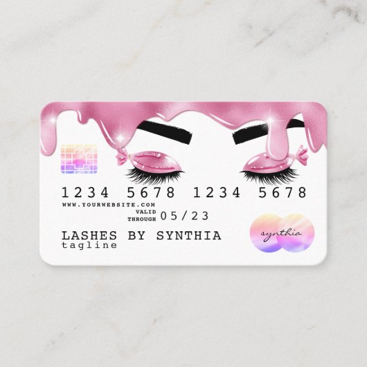 ピンクのグリッターはクレジットカードのホログラムフラッシュを乾燥させる 名刺 (正面)