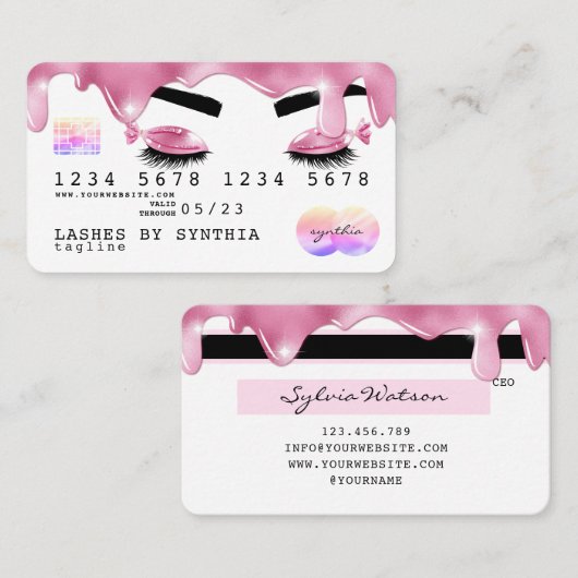 ピンクのグリッターはクレジットカードのホログラムフラッシュを乾燥させる 名刺 (正面/裏面)