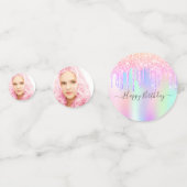 ピンクのグリッターはフォトホログラフィック誕生日を乾燥させる コンフェッティ (裏面)