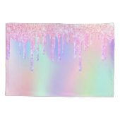 ピンクのグリッターはホログラフィック名の女の子を乾燥させる 枕カバー (裏面)