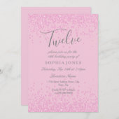 ピンクのグリッターガールの12歳の誕生日パーティー招待状 招待状 (正面/裏面)