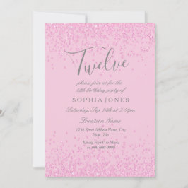 ピンクのグリッターガールの12歳の誕生日パーティー招待状 招待状