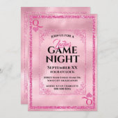 ピンクのグリッタークイーンのハートレディースゲームナイト 招待状 (正面/裏面)