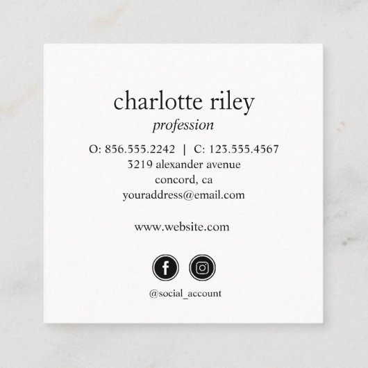 ピンクのグリッターグラデーションキュラッシーロゴのソーシャルアイコン スクエア名刺 (裏面)