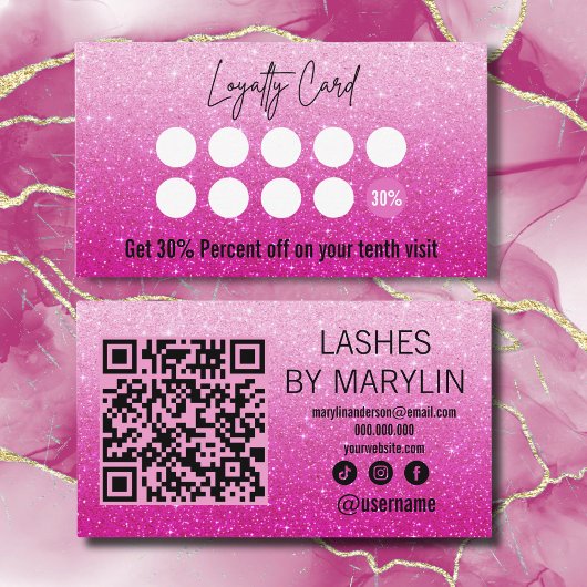 ピンクのグリッターグラデーションラッシュテクニシャン ロイヤリティカード