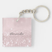 ピンクのグリッターグレイガーリーメイクアップまつげ名前目 キーホルダー (裏面)