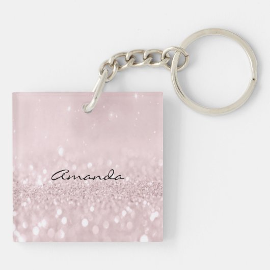 ピンクのグリッターグレイガーリーメイクアップまつげ名前目 キーホルダー (裏面)