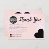 ピンクのグリッタージオハートロゴお客様ありがとうございます サンキューカード (正面/裏面)