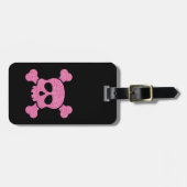 ピンクのグリッタースカルと黒のクロスボーン ラゲッジタグ (正面横)